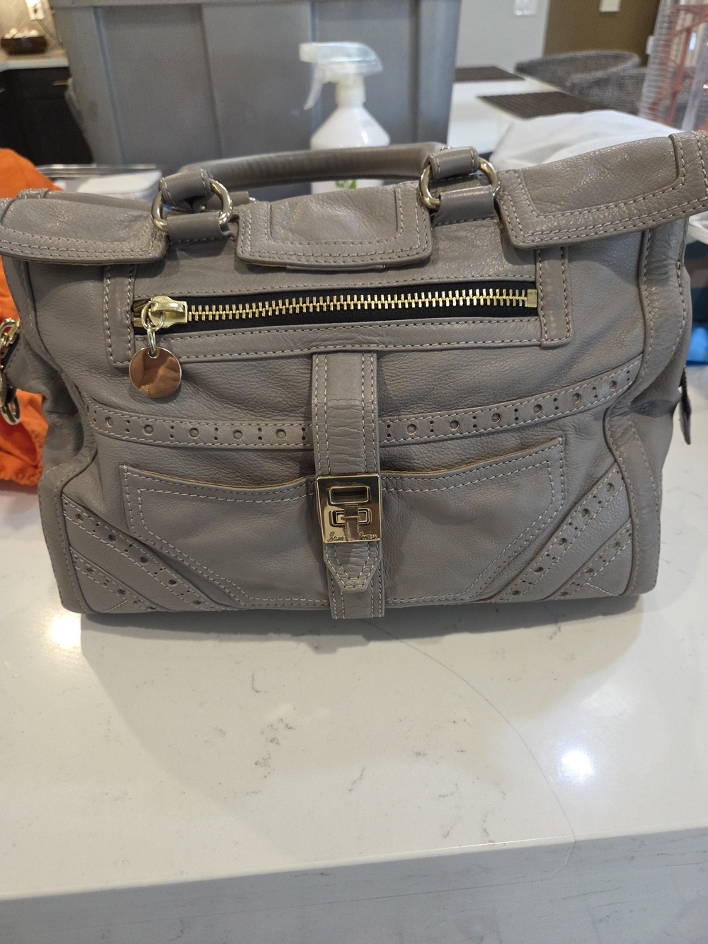 Vintage Sam Edelman Leather Satchel Handbag - Gray